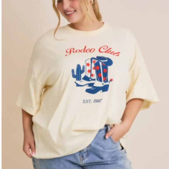 Plus Size Rodeo Club Graphic Oversized Short Sleeve Western Boho Dallas Tee - Picture 4 of 4